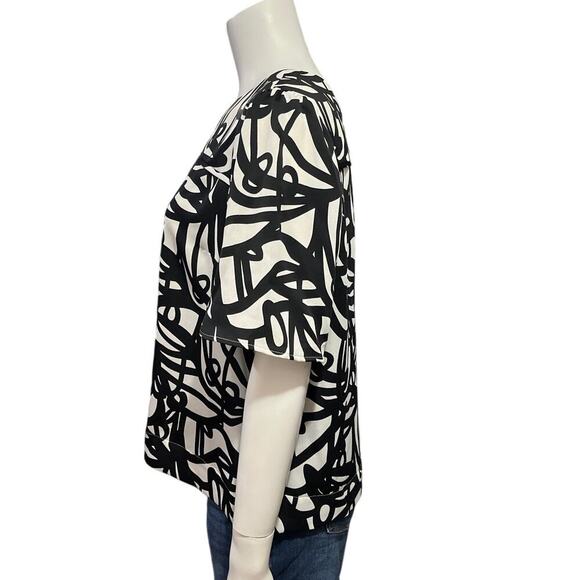 J.Crew 365 Abstract Black White Blouse Size 12 Short Sleeve - Picture 3 of 11
